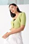 Women's Green V-Neck Two Button Knitwear Bustier - 2