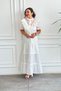 Dress with Eyelet Embroidery and Lace Detail on the Neckline and Self-Belted - 3