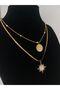 Dorica Double Chain Sun Detailed Necklace Gold Color