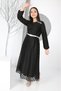 Girl's Guipure Patterned - Elastic Waist and Lined Long Hijab Evening Dress - 2