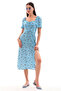 Women's Blue Flowered Slit Woven Dress - 7