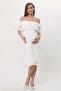 Women's Maternity White Carmen Collar Chiffon Belted Dress 7000