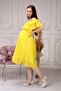 Women's Maternity Yellow Ruffle Collar Chiffon Belted Dress 7000 - 3