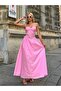 Women's Pink Princess Collar Zippered Full Length Lined Dress with Chest Gloplu Eley-10001543 - 5