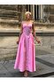 Women's Pink Princess Collar Zippered Full Length Lined Dress with Chest Gloplu Eley-10001543 - 3