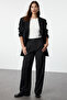 Black High Waist Wide Leg Striped Woven Pants Twoss22Pl0100