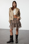Dark Brown Lined Flounce Chiffon Leopard Print Mini Woven Skirt Twoaw21Et0410