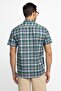 Classic Fit Short Sleeve Plaid Button Collar Men's Green Shirt - 4