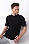 Black Polo Collar Zippered 100% Cotton Men's Knitwear T-shirt - 3
