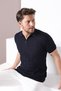 Navy Blue Polo Collar Zippered 100% Cotton Men's Knitwear T-shirt