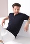 Navy Blue Polo Collar Zippered 100% Cotton Men's Knitwear T-shirt - 4