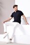 Navy Blue Polo Collar Zippered 100% Cotton Men's Knitwear T-shirt - 5