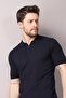 Navy Blue Polo Collar Zippered 100% Cotton Men's Knitwear T-shirt
