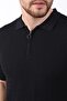 Black Polo Collar Zippered 100% Cotton Men's Knitwear T-shirt - 2