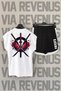Katana Back Printed Zero Sleeve Crew Neck White Sports Tshirt and Black Sports Shorts Set