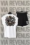 Zeus Back Printed Sleeveless Crew Neck White Sport T-shirt and Black Sport Shorts Set