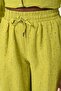 Women's 100% Linen Pant with Elastic Waist and Stone Embroidered Front - 2