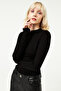Women's Soft Touch Black Cream 2-Piece Finger Detailed Crew Neck Blouse - 2