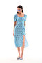 Women's Blue Flowered Slit Woven Dress