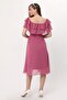Women's Maternity Ruffle Collar Chiffon Belted Dress Dry Rose 7000 - 4