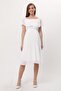 Women's Maternity White Carmen Collar Chiffon Belted Dress 7000 - 2