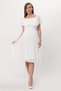 Women's Maternity White Carmen Collar Chiffon Belted Dress 7000 - 4