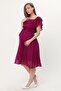 Women's Maternity Plum Ruffle Collar Chiffon Belted Dress 7000