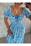 Women's - Gipeili Short Balloon Sleeve Princess Midi Dress, Floral Print, Flounces RD1067 - 3