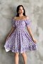 Gipeli Balloon Sleeve Princess Square Neck Off Shoulder Daisy Patterned Wrinkled Dress - 2
