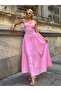 Women's Pink Princess Collar Zippered Full Length Lined Dress with Chest Gloplu Eley-10001543 - 2