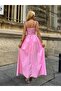Women's Pink Princess Collar Zippered Full Length Lined Dress with Chest Gloplu Eley-10001543 - 6
