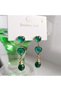 Steel Green Zircon Stone Heart Earrings - 4