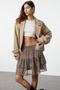 Dark Brown Lined Flounce Chiffon Leopard Print Mini Woven Skirt Twoaw21Et0410 - 2
