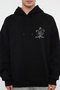 Siyah Oversize/Geniş Kesim Kapüşonlu Çiçek Baskılı İçi Polar/Sıcak Tutan Sweatshirt TMNAW24SW00100 - 3