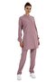 Rose Pink Modest Stretch Fabric Nurse Uniform Set Doctor Scrubs Uniform - 2