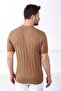 Camel Polo Collar Zippered 100% Cotton Men's Knitwear T-shirt - 5