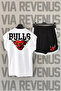 Bulls Back Printed Zero Sleeve Crew Neck White Sports Tshirt and Black Sports Shorts Set