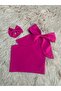 Girl's One-Shoulder Bow Detailed Pink Summer Crop Blouse and Buckle - 2