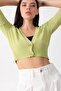 Women's Green V-Neck Two Button Knitwear Bustier