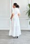 Dress with Eyelet Embroidery and Lace Detail on the Neckline and Self-Belted - 7