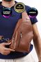 Unisex Tan Genuine Leather Crossbody Badybag Shoulder and Chest Bag (with USB Port)