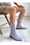 Lilac Suede Laser Cut Perforated Short Heeled Casual Summer Short Boots