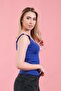 Women's Blue Battalone Regular Ladder Collar Strap Thin Knitwear Summer Blouse Athlete - 5