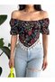 Madonna U-Neck Tasseled Floral Women's Crop Blouse