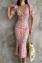 Daisy Patterned Slit Watermelon Sleeve Ruffled Summer Dress - 2