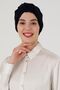 Ready Turban Bonnet Wrapped Combed Navy Blue Combed Cotton Banded Women's Hijab Outer Bonnet