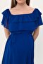 Women's Maternity Ruffle Neckline Chiffon Belted Dress Cobalt Blue 7000 - 3