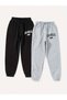 Women's Los Angeles Printed Double Gray-Black Winter Thick Shaped Cotton Jogger Sweatpants - 2