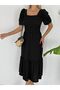 BLACK GILE CRINKLED SQUARE NECK BALLOON SLEEVE WOMEN'S DRESS - 6