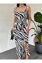 Zebra Patterned Strappy Deep Slit Wrapped Summer Dress